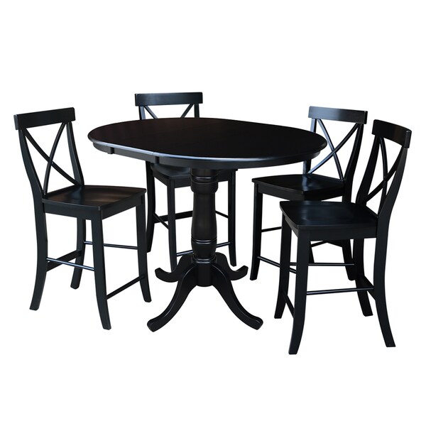 International Concepts Round 36 in Rd Extension Dining Table 34.9 inH, 4 X-Back Counter Ht Stools, Black, 36 in W, 48 in L K46-36RXT-S6132-4 - main